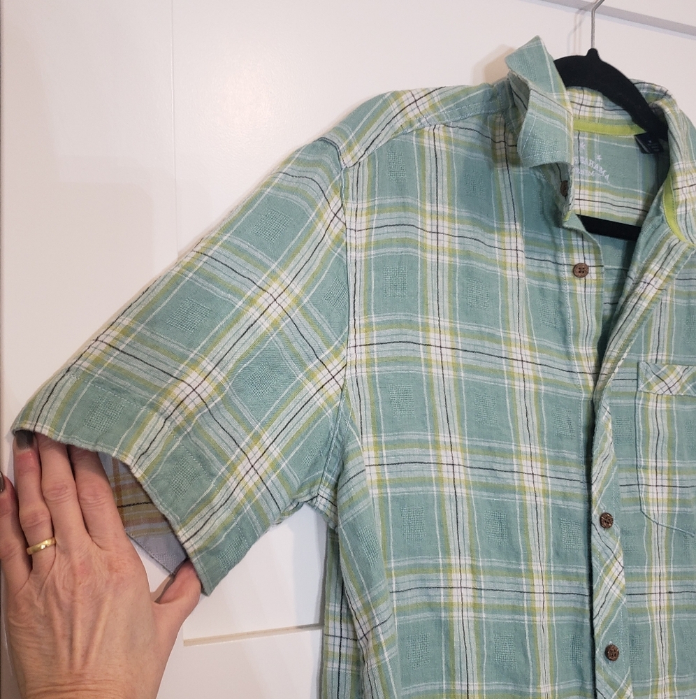 Tommy Bahama Linen 100% Shirt Plaid Button Up Short Sleeve Size Medium Green - Picture 7 of 14